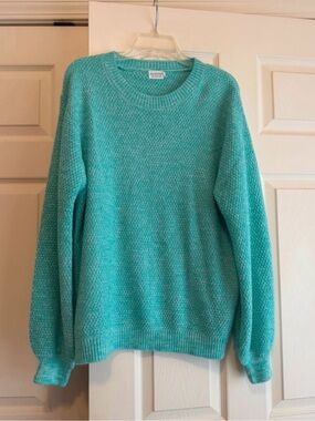 Shop The Mint Green Aqua Textured Knit Crewneck Sweater - Size M
